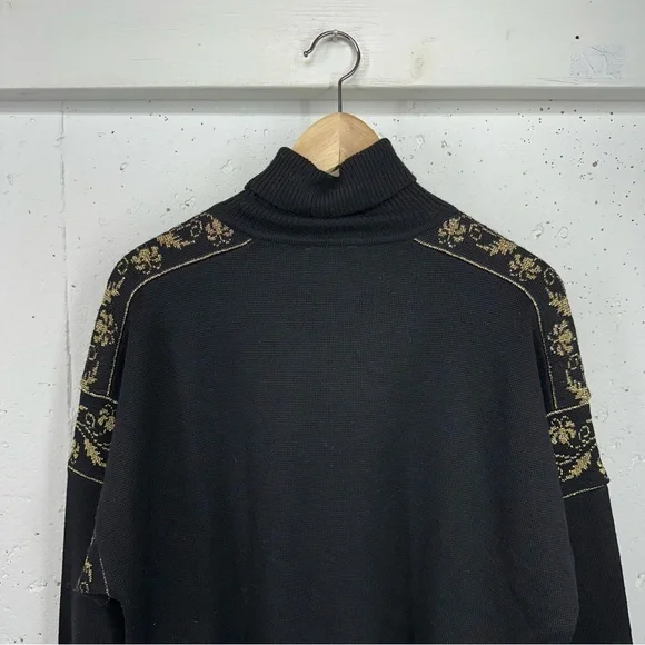 Vintage David Meister Large Wool Blend Black Metallic Gold Turtleneck Sweater - Picture 8 of 15